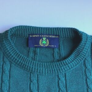 Blarney  Nice green colour cabled crew neck pullover Sz L made in Ireland 🇮🇪